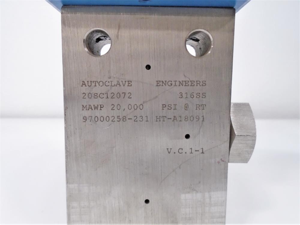 Parker Autoclave 1" Heavy Pressure Needle Valve #20SC12072, 316SS w/ Actuator